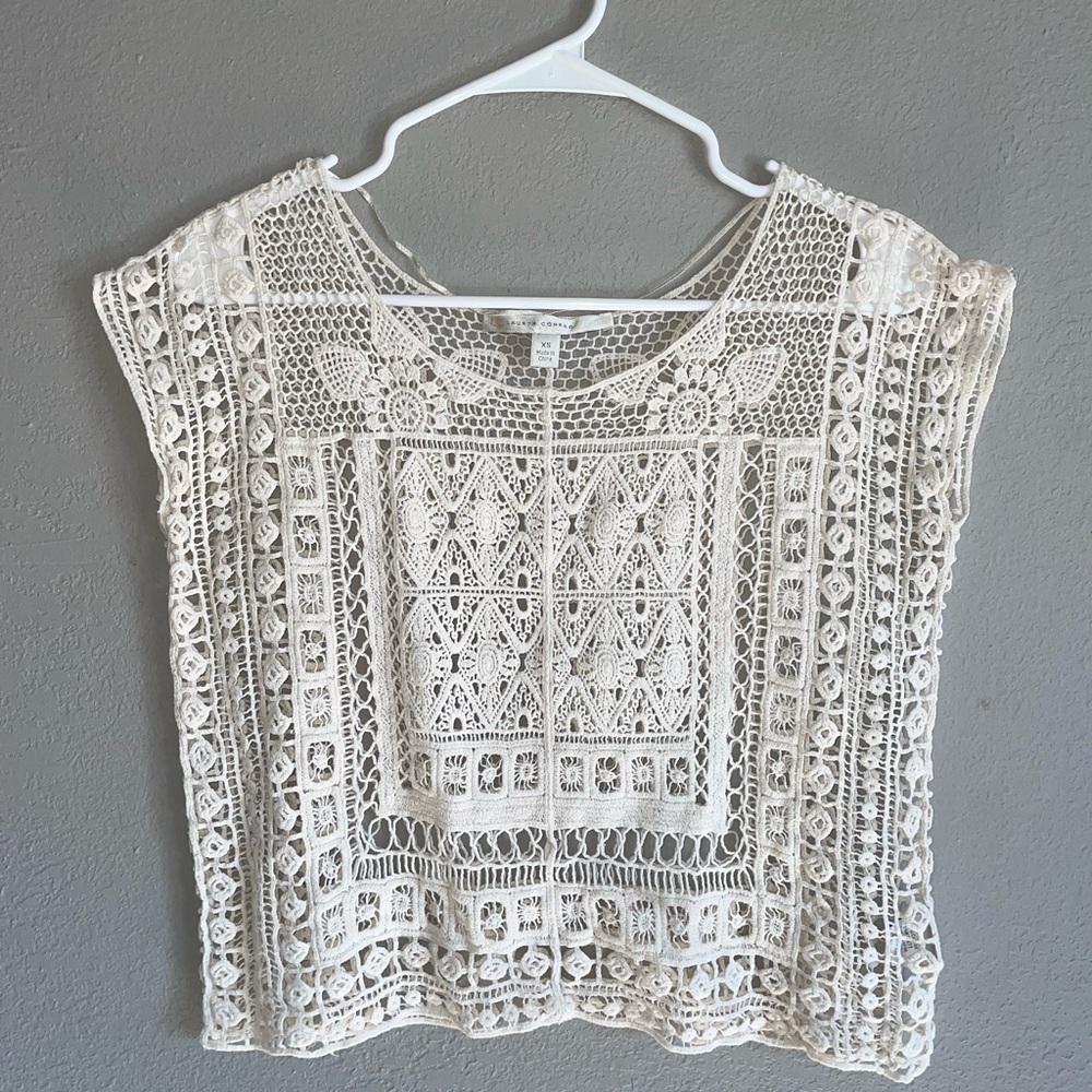 LC Lauren Conrad Cream Crochet Blouse